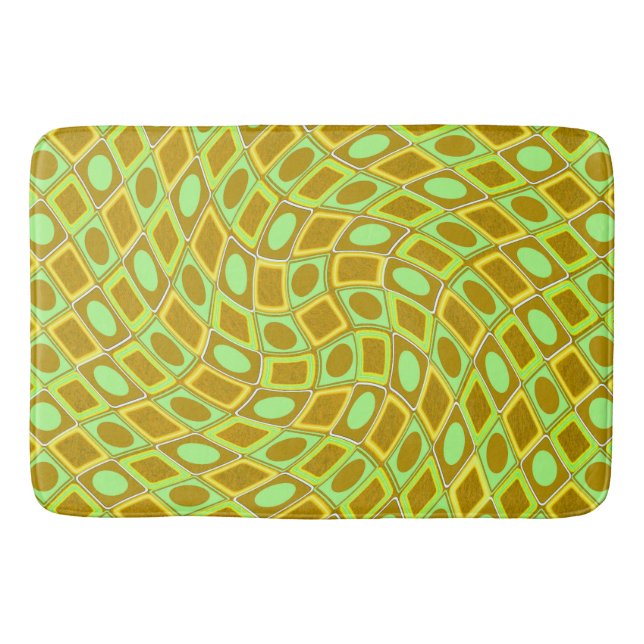 Abstract geometric swirl retro lime pattern bath mat (Front)