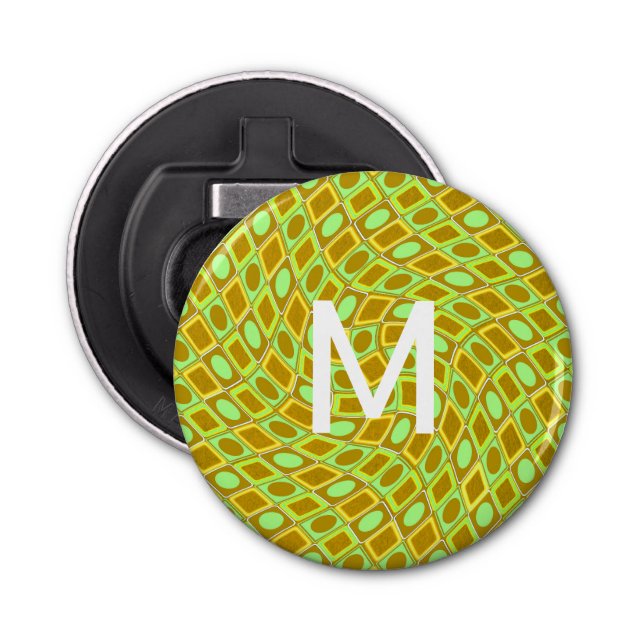 Abstract geometric swirl retro lime pattern bottle opener (Front)