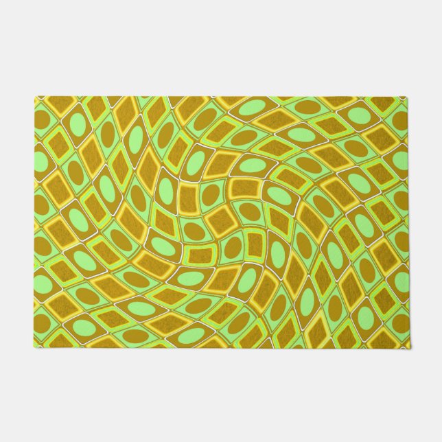 Abstract geometric swirl retro lime pattern doormat (Front)