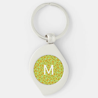Abstract geometric swirl retro lime pattern key ring