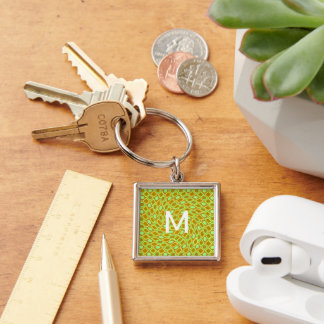 Abstract geometric swirl retro lime pattern key ring