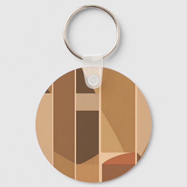 Abstract Geometric Terracotta Midcentury Modern Key Ring (Front)