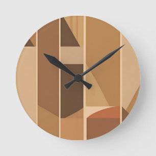 Abstract Geometric Terracotta Midcentury Modern Round Clock
