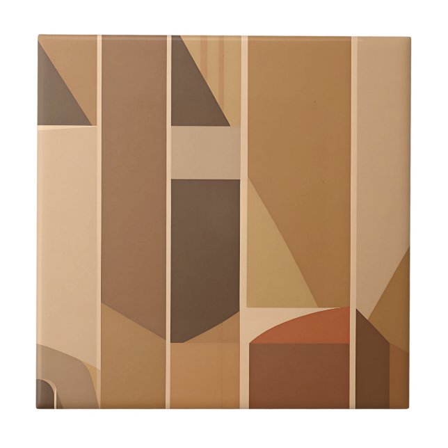 Abstract Geometric Terracotta Midcentury Modern Tile (Front)