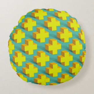 Abstract geometric texture of yellow crosses on a  round cushion