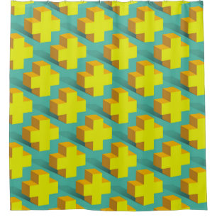 Abstract geometric texture of yellow crosses on a shower curtain
