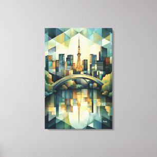 Abstract Geometric Tokyo Skyline with Tower Canvas Print