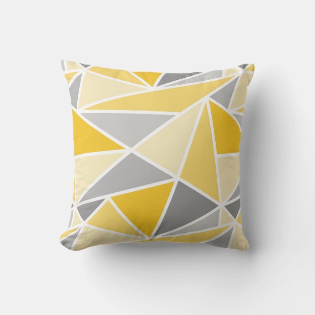 Abstract Geometric Triangles, Mustard Yellow Grey Cushion (Front)