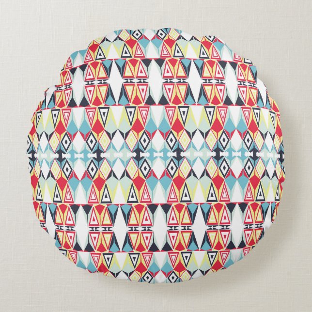 Abstract Geometric Tribal Line Pattern Round Cushion (Front)