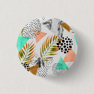 Abstract Geometric Tropical Leaf Pattern 3 Cm Round Badge