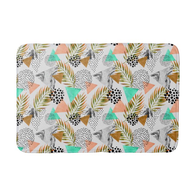 Abstract Geometric Tropical Leaf Pattern Bath Mat (Front)