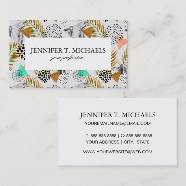 Abstract Geometric Tropical Leaf Pattern Business Card (Front/Back)