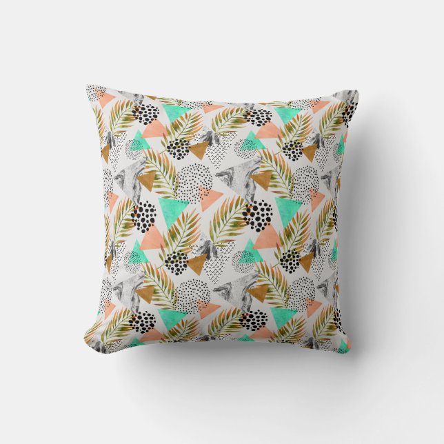 Abstract Geometric Tropical Leaf Pattern Cushion (Front)