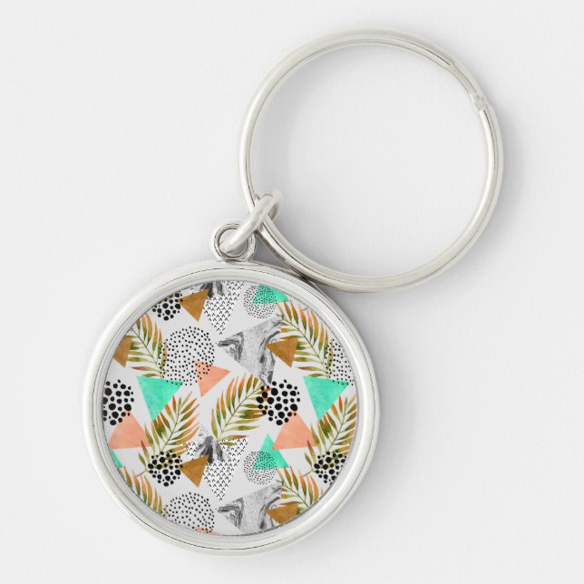 Abstract Geometric Tropical Leaf Pattern Key Ring (Front)