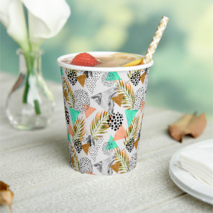 Abstract Geometric Tropical Leaf Pattern Paper Cups