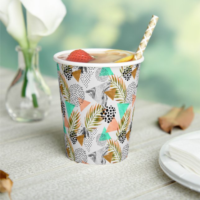Abstract Geometric Tropical Leaf Pattern Paper Cups (Insitu)