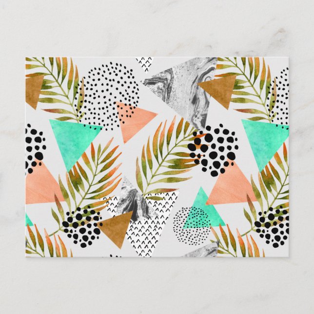 Abstract Geometric Tropical Leaf Pattern Postcard (Front)