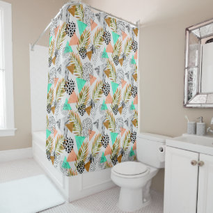 Abstract Geometric Tropical Leaf Pattern Shower Curtain