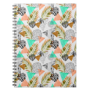 Abstract Geometric Tropical Leaf Pattern Spiral Notebook