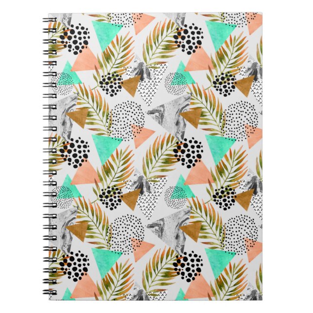 Abstract Geometric Tropical Leaf Pattern Spiral Notebook (Front)