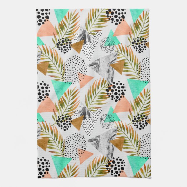 Abstract Geometric Tropical Leaf Pattern Tea Towel (Vertical)