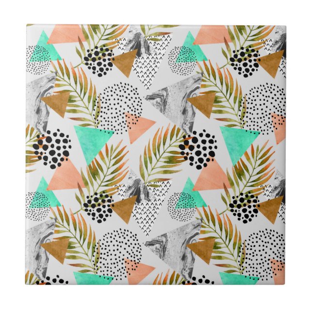 Abstract Geometric Tropical Leaf Pattern Tile (Front)