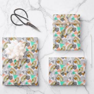 Abstract Geometric Tropical Leaf Pattern Wrapping Paper Sheet