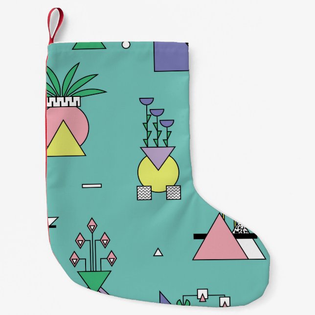Abstract geometric, vases plants memphis style. small christmas stocking (Front)