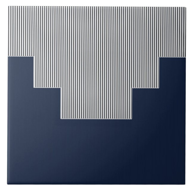 Abstract, geometric, vertical lines, navy blue tile (Front)