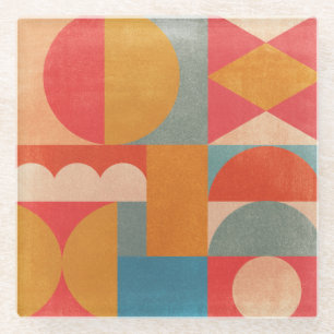 Abstract Geometric: Vintage Paper Texture Glass Coaster