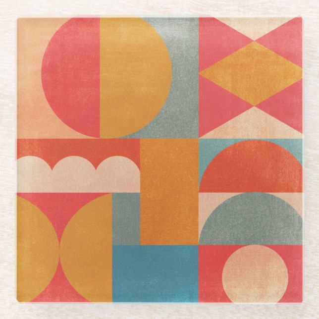 Abstract Geometric: Vintage Paper Texture Glass Coaster (Front)