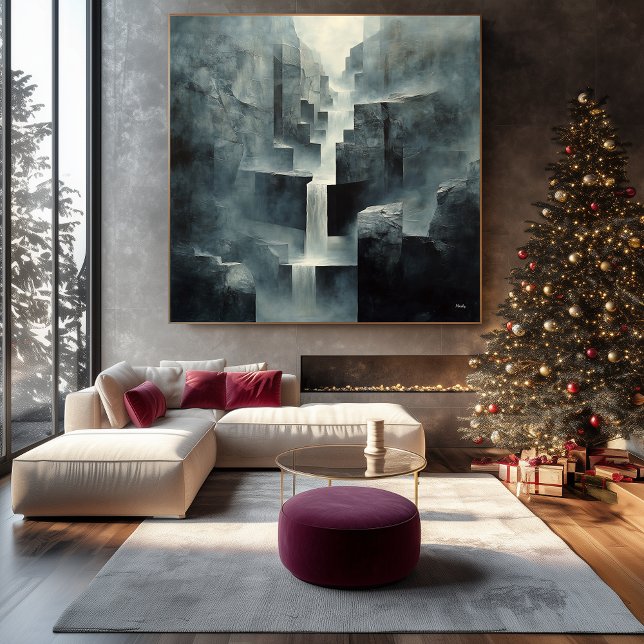 Abstract Geometric Waterfall in Misty Canyon Canvas Print (Creator Uploaded)