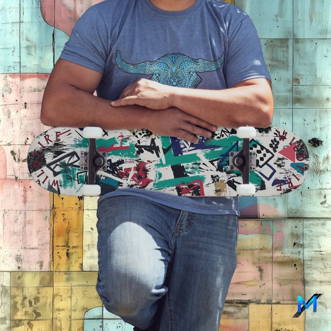 Abstract Geometric with Bold Graffiti Elements Skateboard (Creator Uploaded)