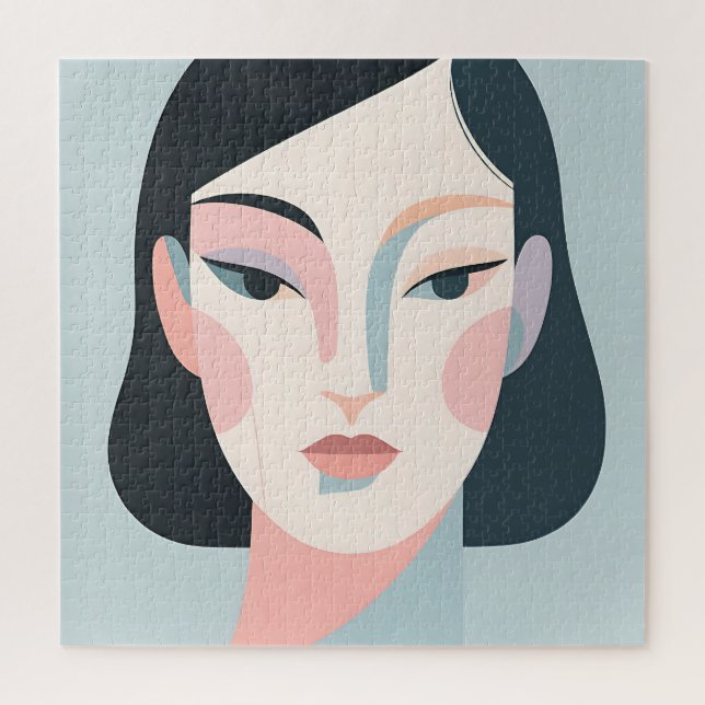 Abstract Geometric Woman Portrait Minimalist Jigsaw Puzzle (Vertical)