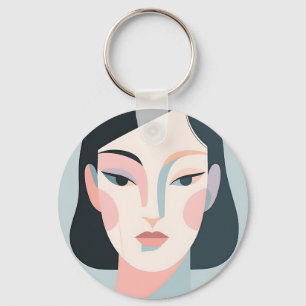 Abstract Geometric Woman Portrait Minimalist Key Ring