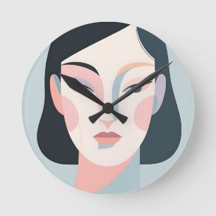 Abstract Geometric Woman Portrait Minimalist Round Clock