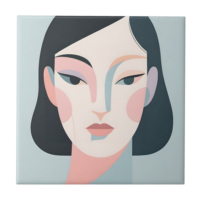 Abstract Geometric Woman Portrait Minimalist Tile (Front)