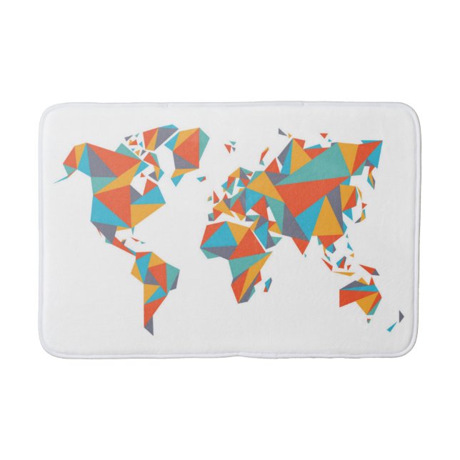 Abstract Geometric World Map Bath Mat (Front)
