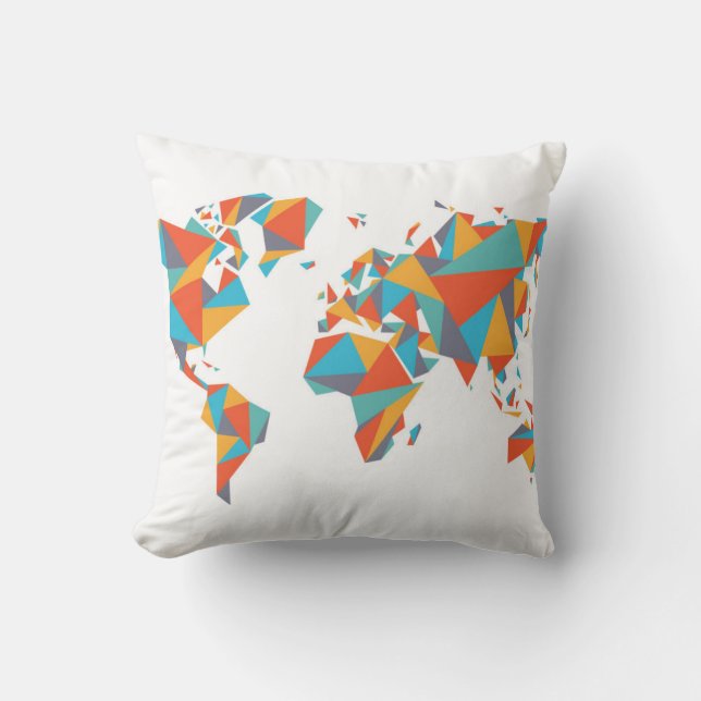Abstract Geometric World Map Cushion (Front)