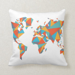 Abstract Geometric World Map Cushion