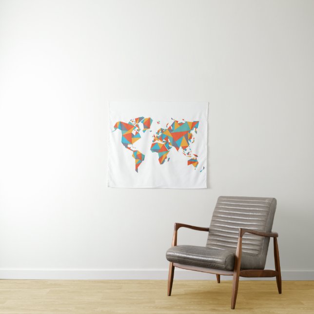 Abstract Geometric World Map Tapestry (In Situ (Horizontal))