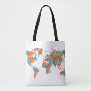 Abstract Geometric World Map Tote Bag