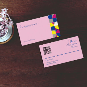Abstract geometric yellow fuchsia QR Business Card