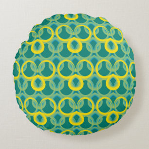 Abstract geometric yellow green pattern round cushion