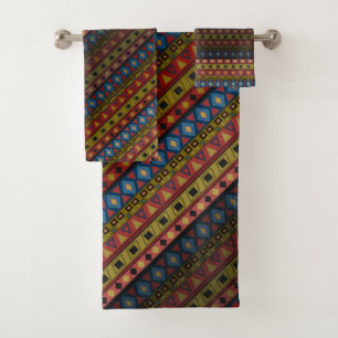 Abstract geometrical african moroccan navajo folk bath towel set
