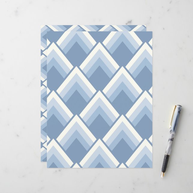 Abstract geometrical, blue and off white 2 (Front/Back In Situ)