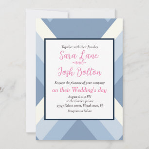 Abstract geometrical, blue and off white 2 invitation