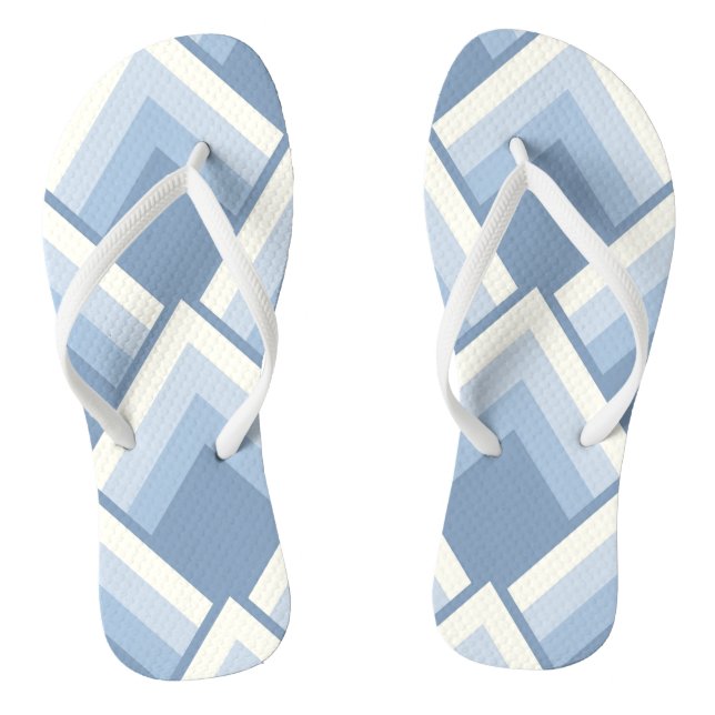 Abstract geometrical, blue and off white 2 jandals (Footbed)
