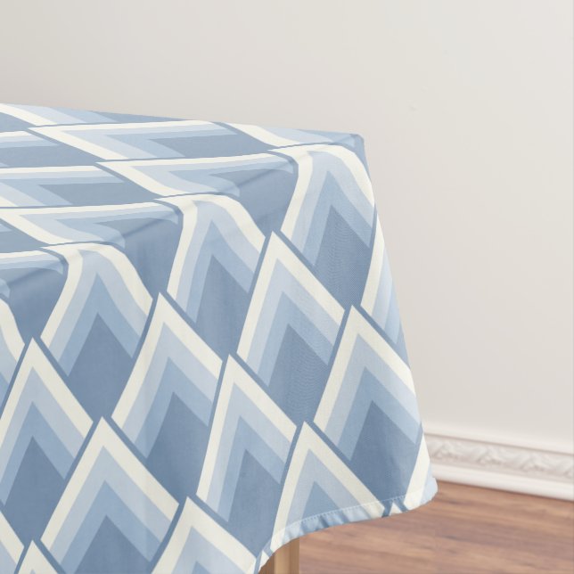Abstract geometrical, blue and off white 2 tablecloth (In Situ)