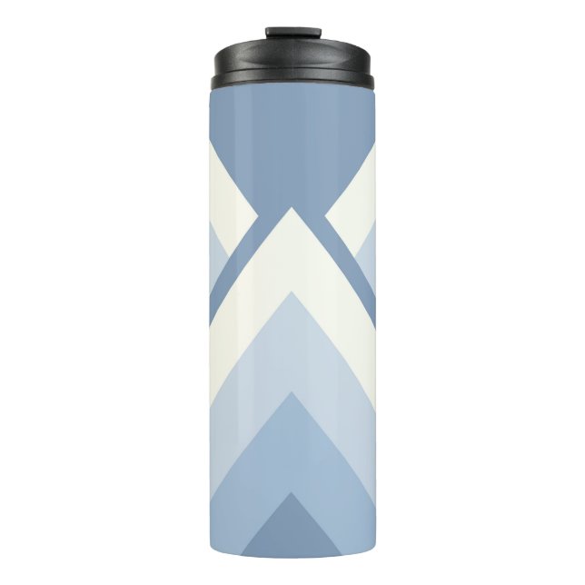 Abstract geometrical, blue and off white 2 thermal tumbler (Front)